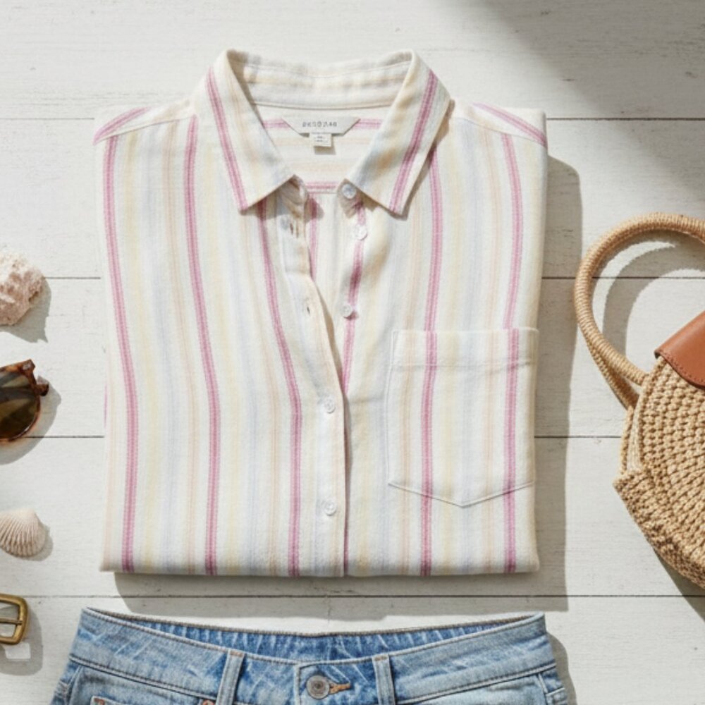 Gap Linen Blend Striped Button Down Shirt - Size Small